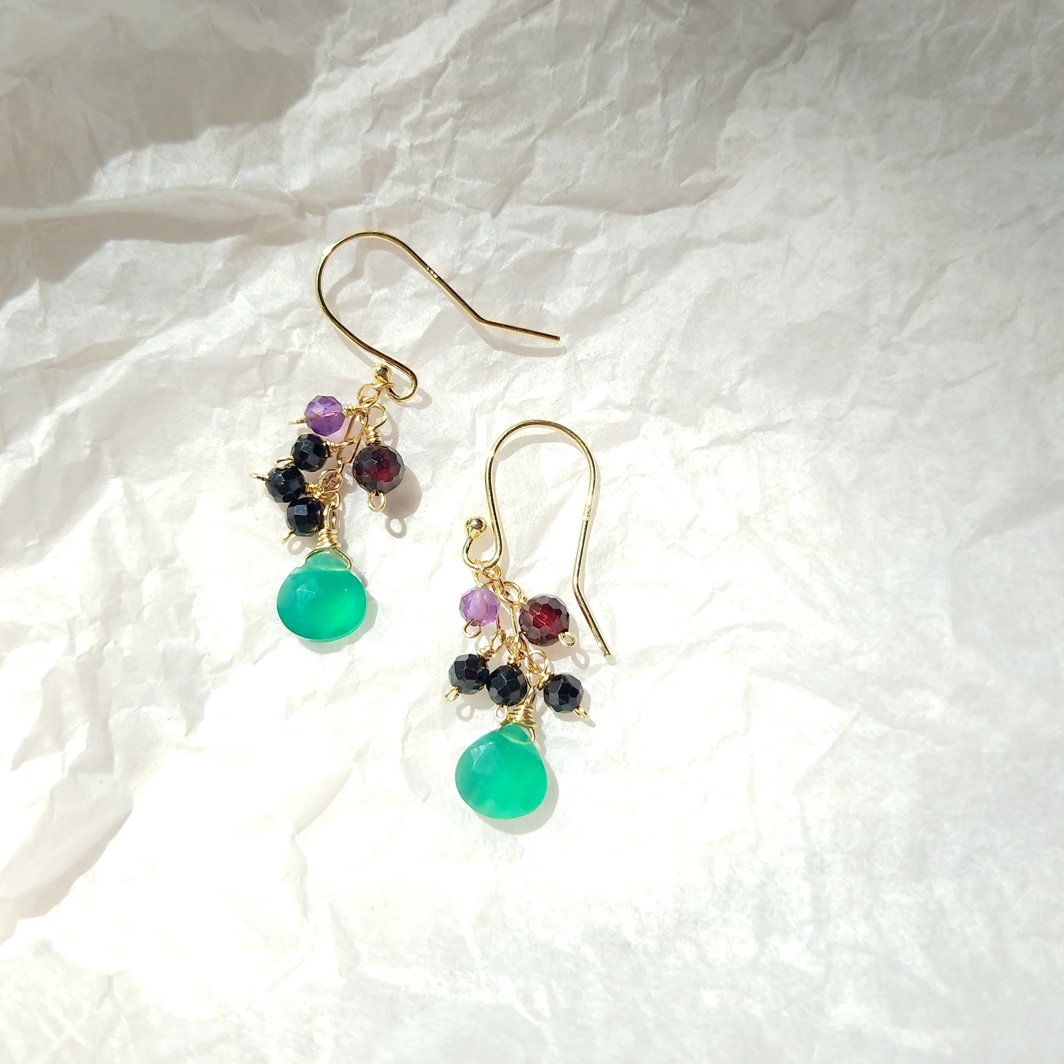 Lii Ji Natural Spinel Garnet Amethyst Green Onyx 925 Sterling Silver Handmade Drop Earrings Delicate Jewelry For Women Gift