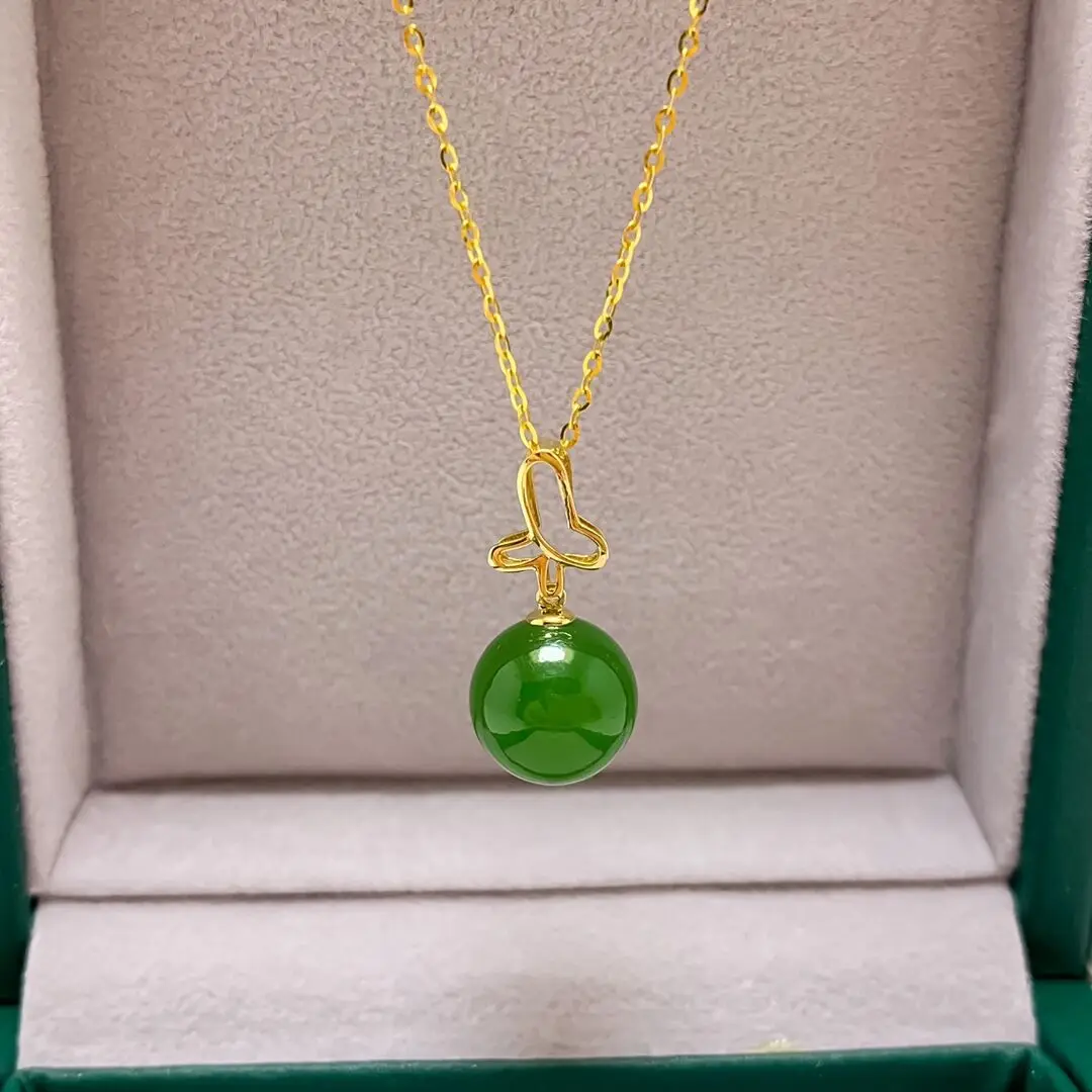 

SHILOVEM 18k yellow gold Natural green Jasper pendants classic fine Jewelry women wedding no send necklace yz10105541by