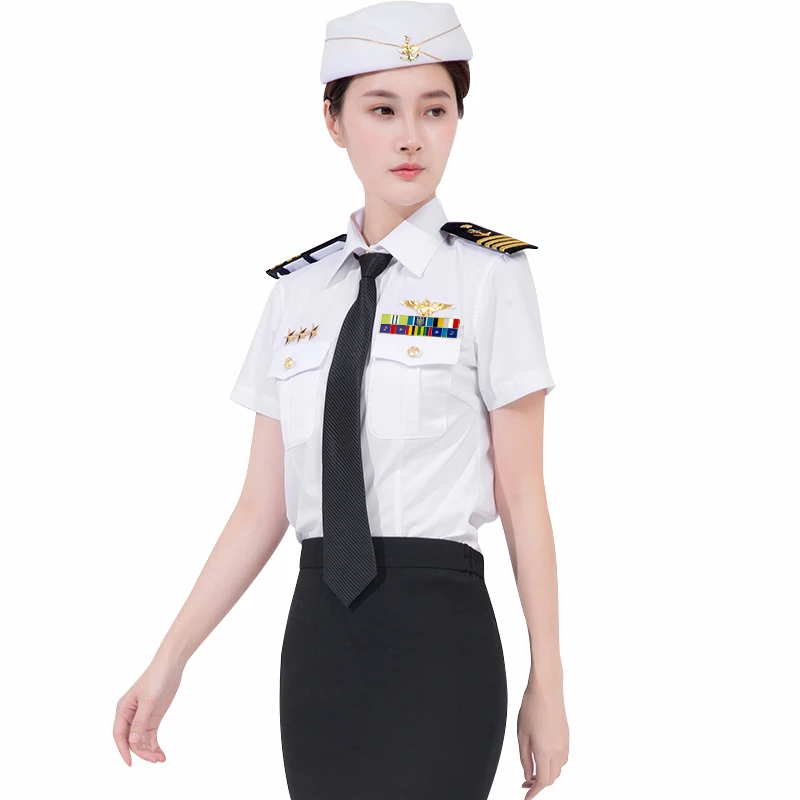 Women Seaman shirt High Quality Captain Uniform Pants Suit Crew Performance Costume White Suit Skirt Woman Business Slim Costume