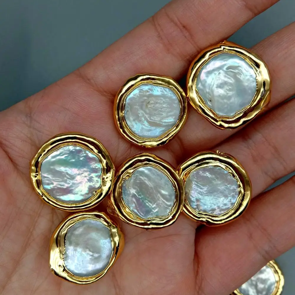 10 Pcs Freshwater White Pearl Spacer Loose Beads Metal Plated Women Accessories