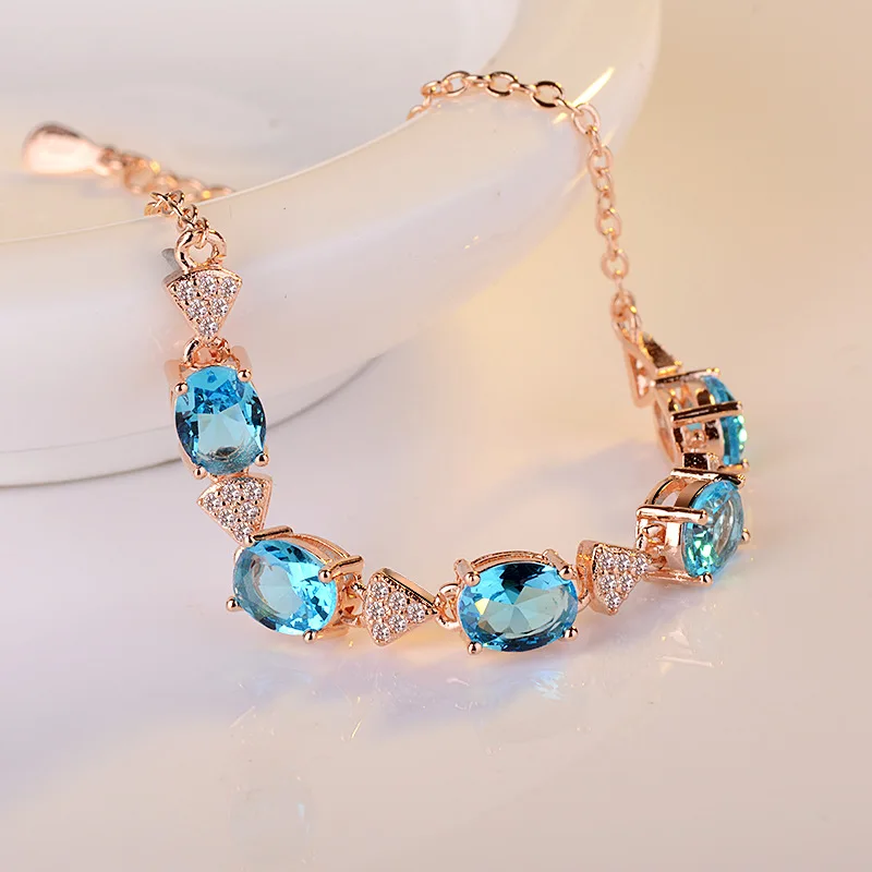 Blue Topaz Bracelet Created Aquamarine 925 Sterling Silver Charm Bracelets Party Anniversary Gifts Fashion Luxury Jewelry