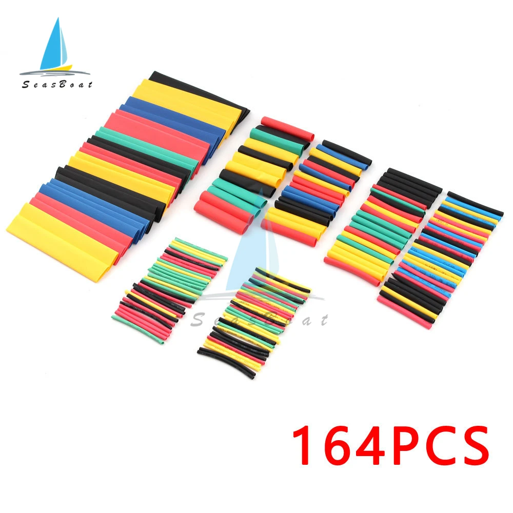 164pcs/Set Polyolefin Shrinking Assorted Heat Shrink Tube Wire Cable Insulated Sleeving Tubing Set 2:1