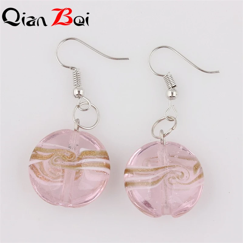 QianBei 6color Hand-made Women\'s Romatic Heart Silver Plated Elegant Classic Dangle Earrings Murano Glass Earrings