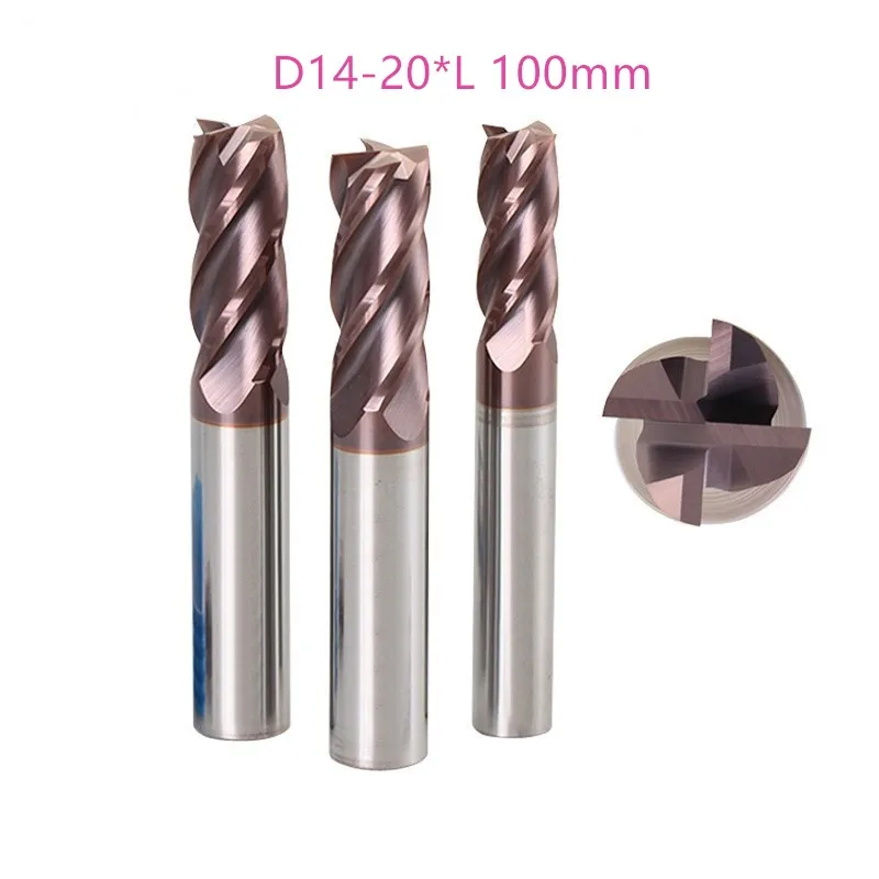 

HRC50 D14 16 18 20 *L100mm 4 Flutes Tungsten solide Carbide flat square End Mill CNC Tool milling cutter of machine