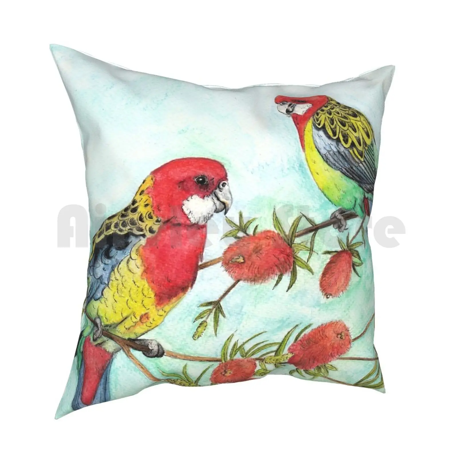 Eastern Rosella'S On Bottlebrush Branch Pillow Case Printed Home Soft Throw Pillow Rosella Eastern Rosella Animals