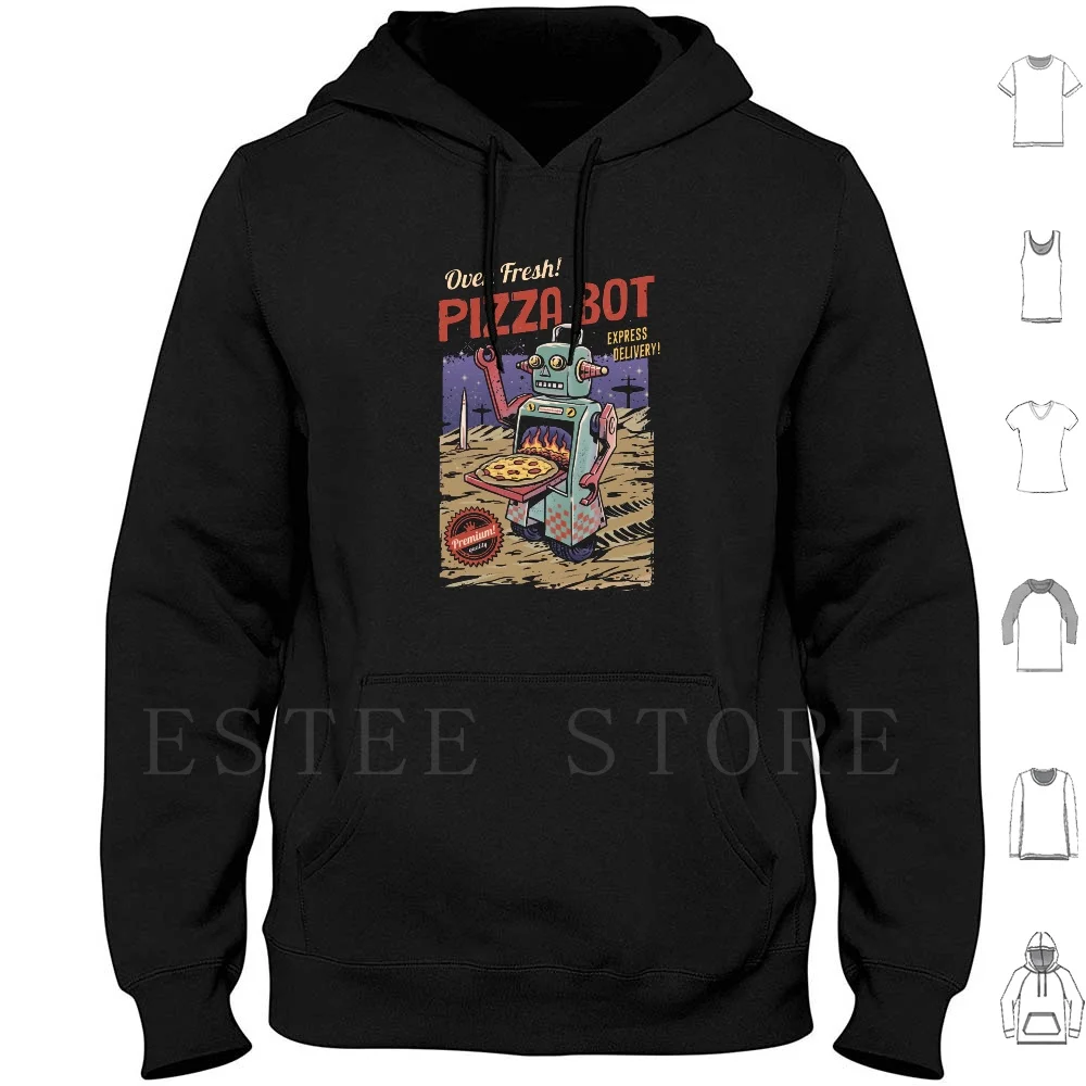 Pizza Bot Hoodies Long Sleeve Pizza Robot Retro Robot Cute Food Pizzas Retro 80s