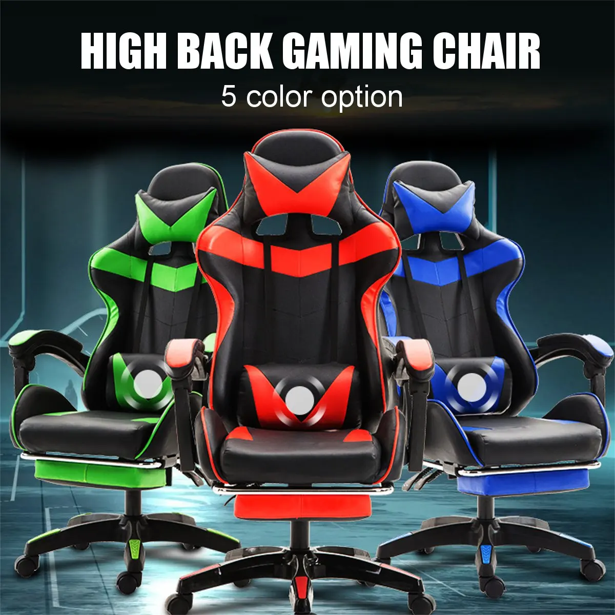 

Office High Back Ergonomic Recliner With Footrest Professional Computer Chair Furniture 5 Colors PU Leather Racing Gaming Chair
