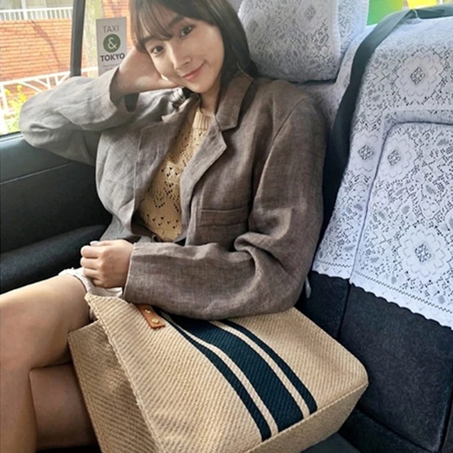 Simple Fashion Large-capacity Handbag For Ladies Vintage Striped Tote For Female Portable Ol Business Briefcase Korean Style