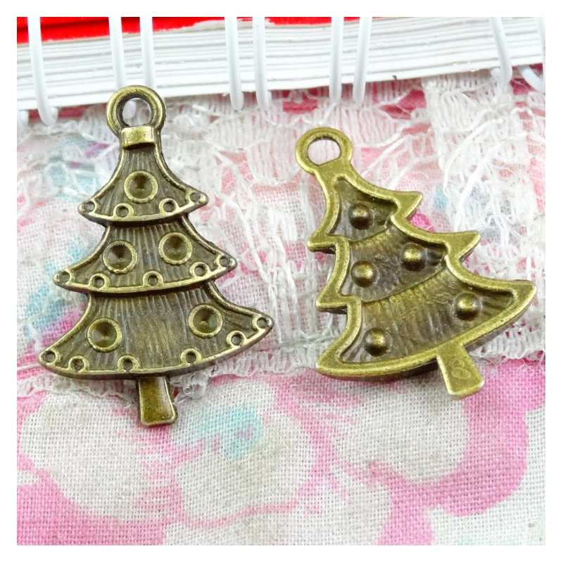 80Pcs 17.7*25.5MM Christmas Tree Shape Pendants Alloy Charms Antique Bronze Plated Diy Jewelry Accessories