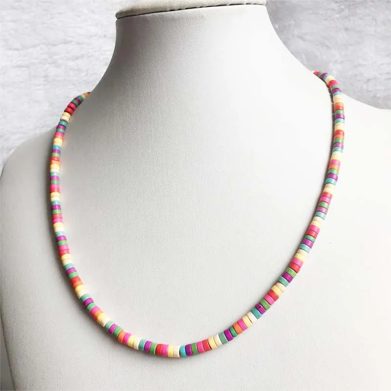 2*4MM Heishi Mix Color White Red Green Blue Turquoise Necklace Natural Stone Chocker Beaded Mother Daughter 40/45/50/55cm