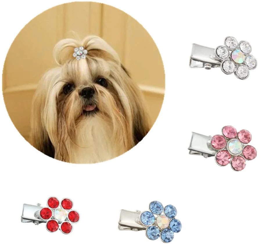 

New pet jewelry Rhinestone alloy plum blossom dog headdress children's hairpin long haired dog products