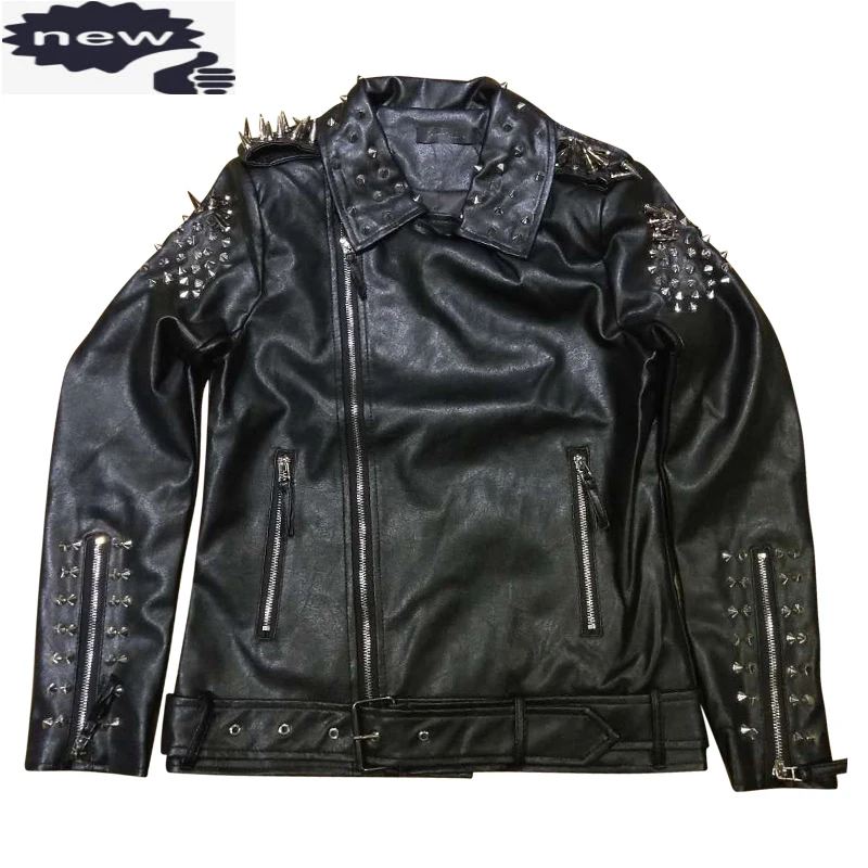 

Top Quality Pu Leather Mens Jacket Punk Stage Show Sharpen Rivets Gothic Outwear Coat Luxury Slim Fit Studded Jaqueta De Couro