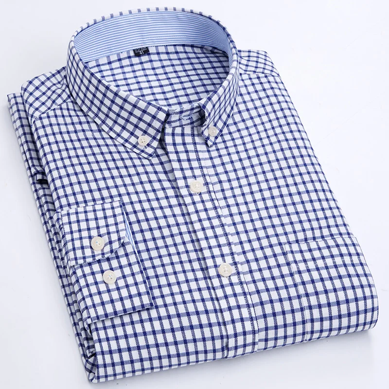 2024 New Excellent Mens Oxford Business Casual Plaid Shirts and Tops Office Style Male Colorful Long Sleeve Shirt Clothes