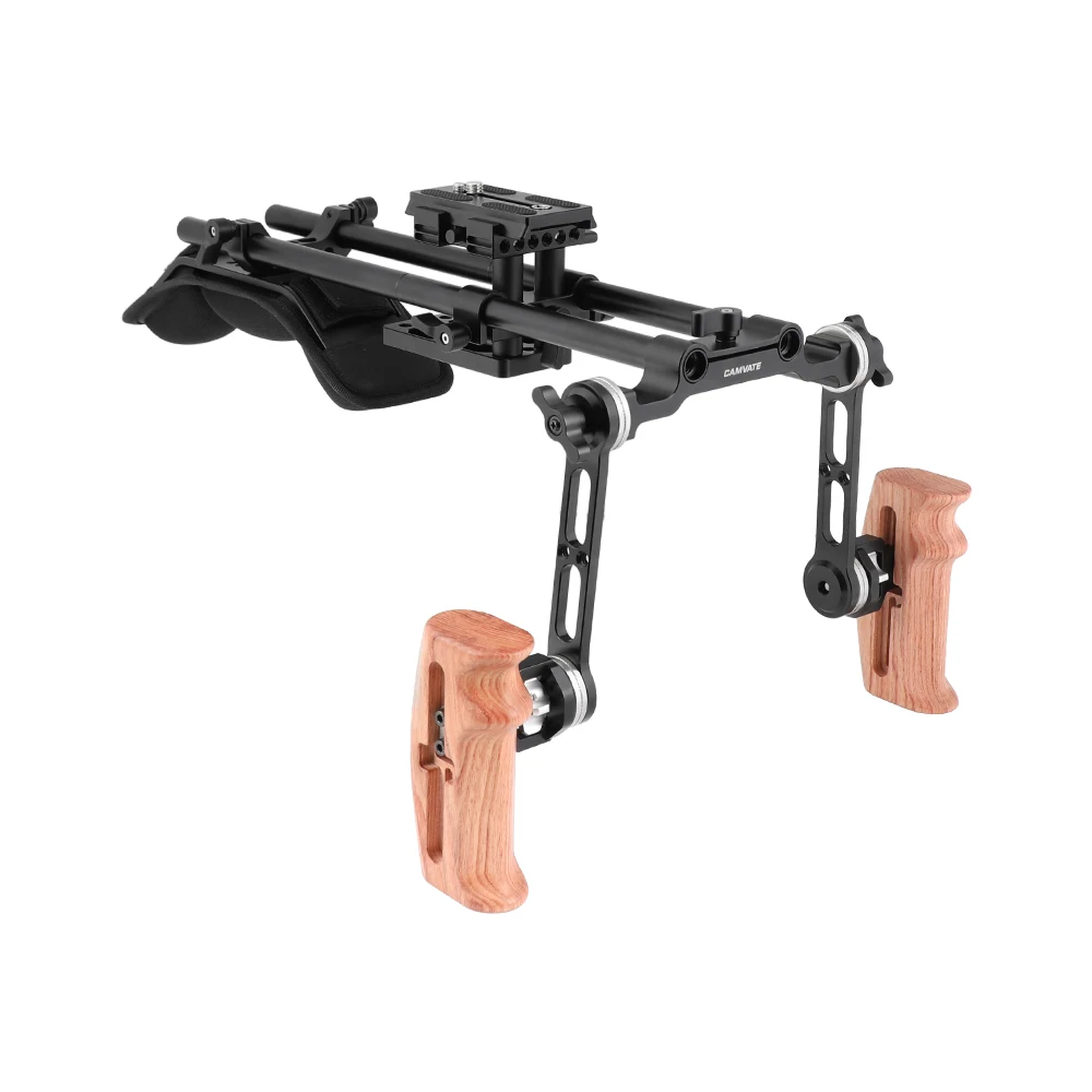 

HDRIG Pro Shoulder Support Rig With Manfrotto Quick Release Baseplate & ARRI Rosette Extension Arm Wooden Hand Grip Pair