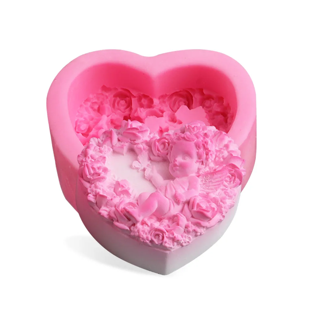 DIY Rose Flower Love Heart Angel Baby Silicone Cake Molds Hand Soap Candles Molds Soap Forms Fondant Chocolate Baking Tools Mold