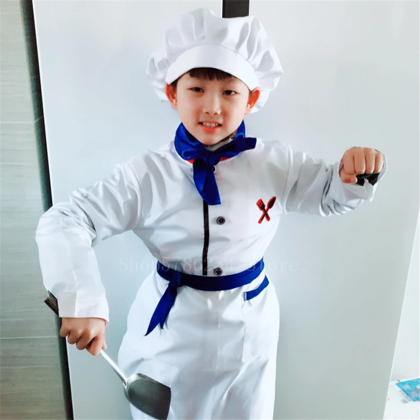Children's Day Bakery Chef Uniform Cosplay Cooking Halloween Costume for Kids Boy Girl Anime Kitchen Cap Jacket Apron Restaurant image 3
