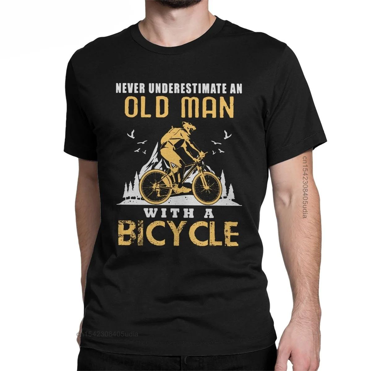 Never Underestimate An Old Man With A Mountain Bike T Shirt For Men Cotton Tshirt Harajuku MTB Tees Summer