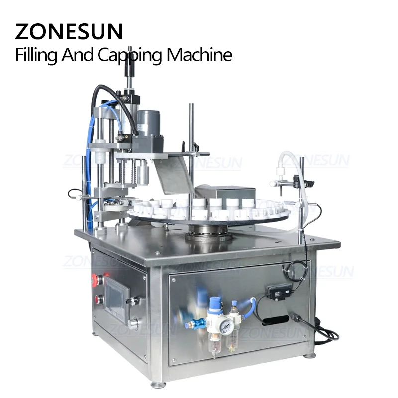 ZONESUN ZS-AFC1M Desktop Essential Oil Monoblock Rotary Automatic 2 In 1 Small Glass Bottle Filling And Capping Machine