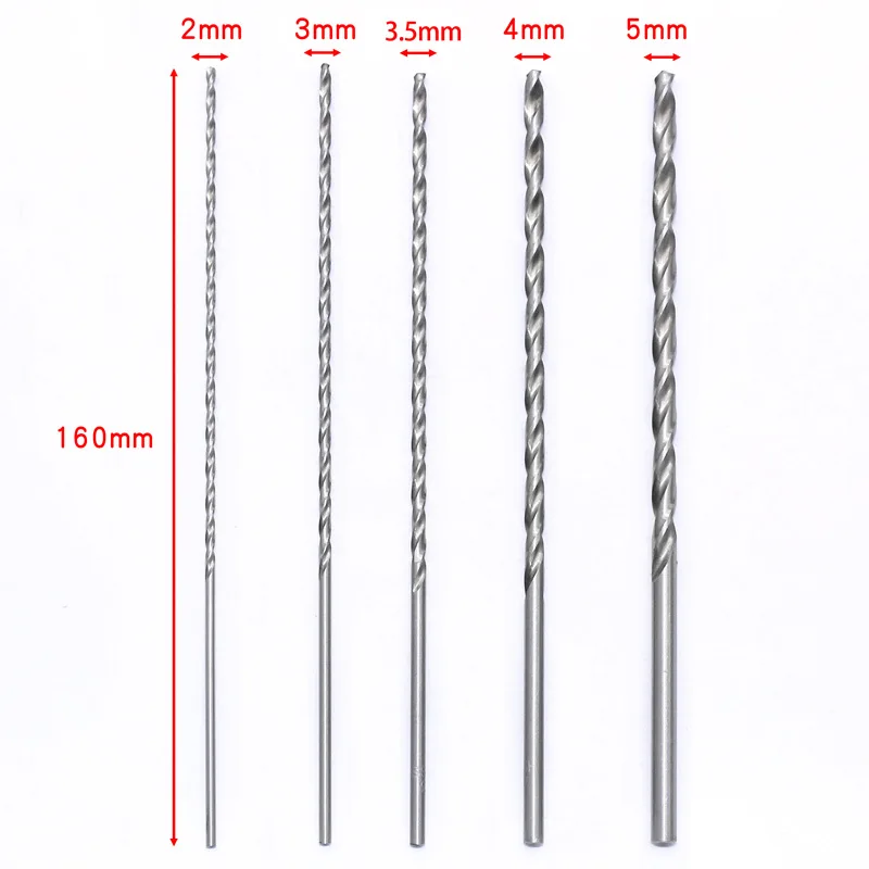 Extra Long Cobalt High Speed Steel For Metal Drilling 5Pc 2/3/3.5/4/5Mm 160Mm Hss Twist Drill Bits Extra Long Drill Bit For Wood
