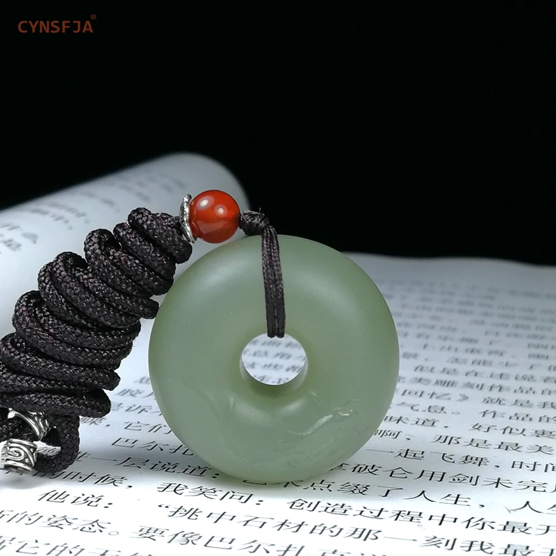 

CYNSFJA New Real Certified Natural Hetian Jade Nephrite Lucky Amulets Peace Buckle Wealthy Fish Jade Pendant Green High Quality