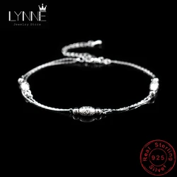 Hot Double Layer Oval Frosted Bead Pendant Anklets 925 Sterling Silver Ladies Ball Foot Chain Bracelets Women Fashion Jewelry
