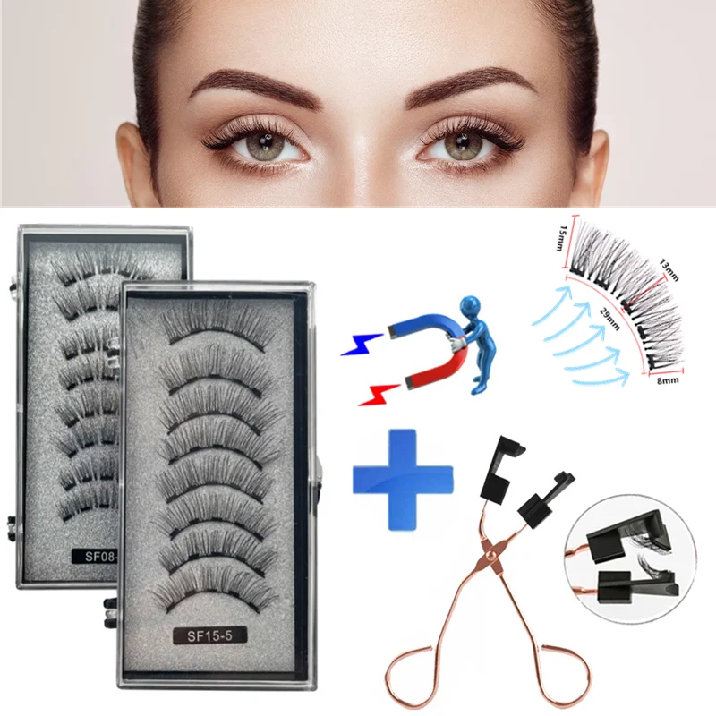 2 Paare 3d natürliche magnetische Wimpern, mit 5 magnetischen Wimpern hand gefertigte wieder verwendbare magnetische falsche Wimpern unterstützen