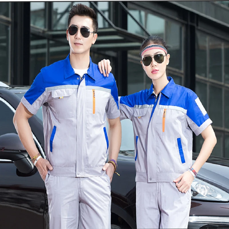 Summer Working Uniforms Woman Men Short-Sleeve Breathable Coveralls Thin Workshop Auto Repairman Electrician Mechanic Plus Size