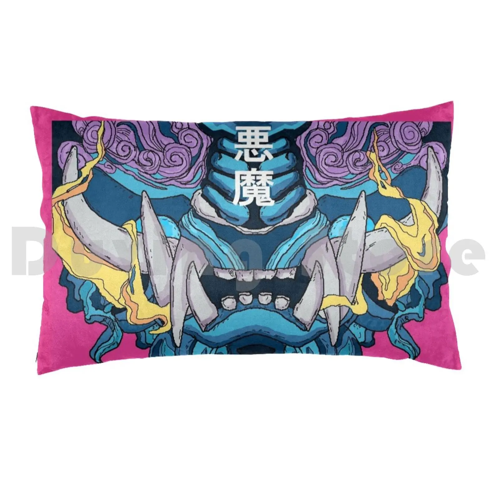 Japanese Oni Demon Pillow Case DIY 50*70 Japan Japanese Demon Manga Anime Demon Nezuko Weeb Devil Horror Katana Black