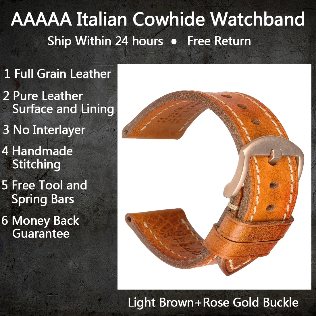 MAIKES Vollnarben-Rindslederarmband Herren Vintage Uhrenarmband Handgefertigte Accessoires für Omega Hamilton Uhrenarmband 6