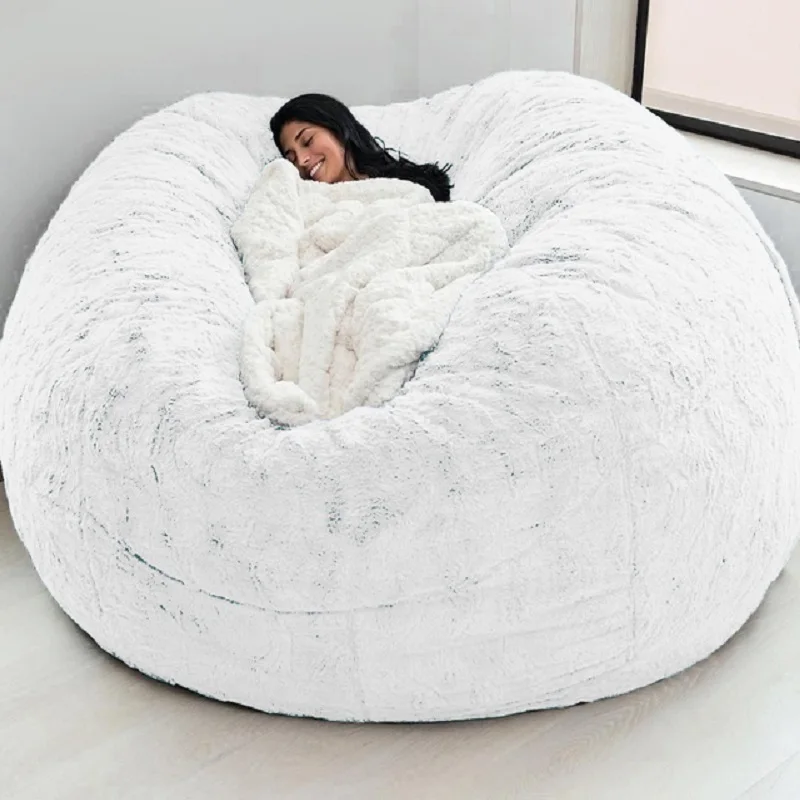 Dropshipping 6FT-7FT Light Gray Fur Giant Removable Washable Bean Bag Cover (No  Filler) Comfortable Living Room Sofa Furniture