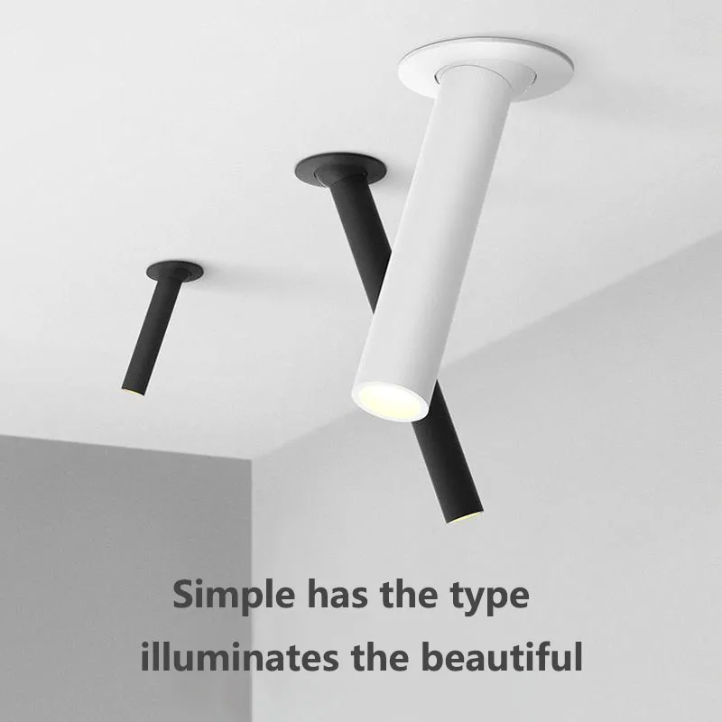 Black/White Long Tube Ceiling Recessed LED Spot Lamp Angle Rotatable Ceiling Light 12W for Kitchen Bedroom Picture TV Background