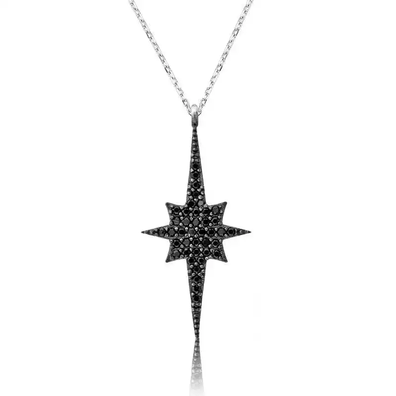 Silver Black Pole Star Lady 'S Necklace