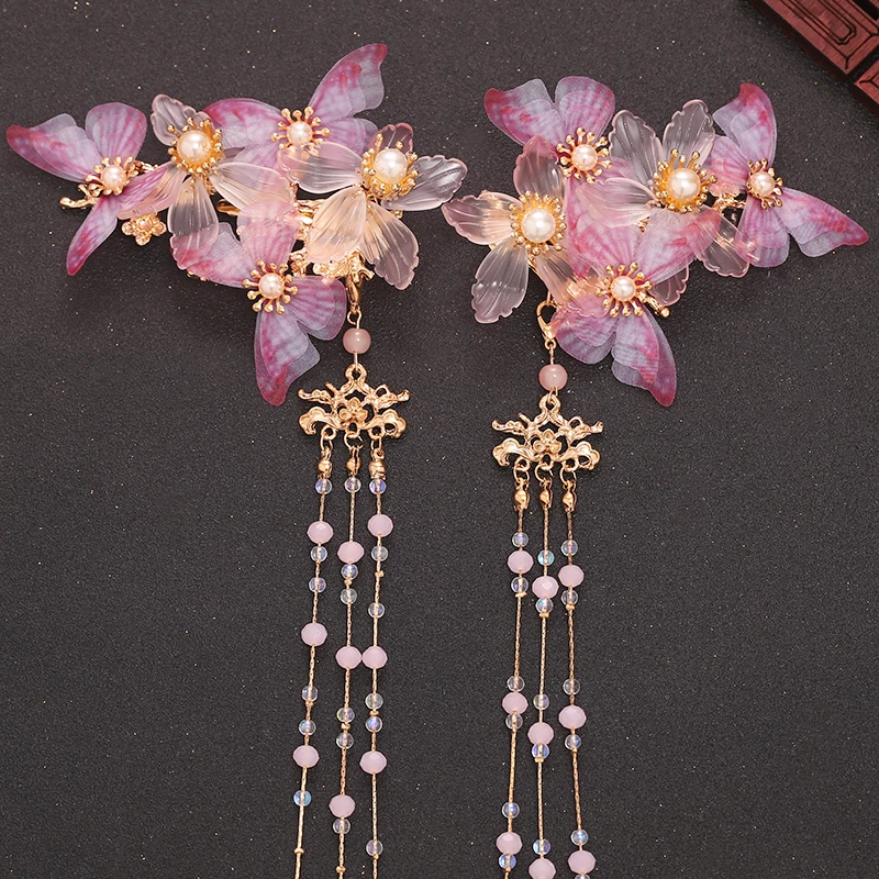 Barrettes Hanfu starożytny kostium akcesoria do włosów Tassel motyl archaistyczny stroik starożytny para akcesoriów do włosów