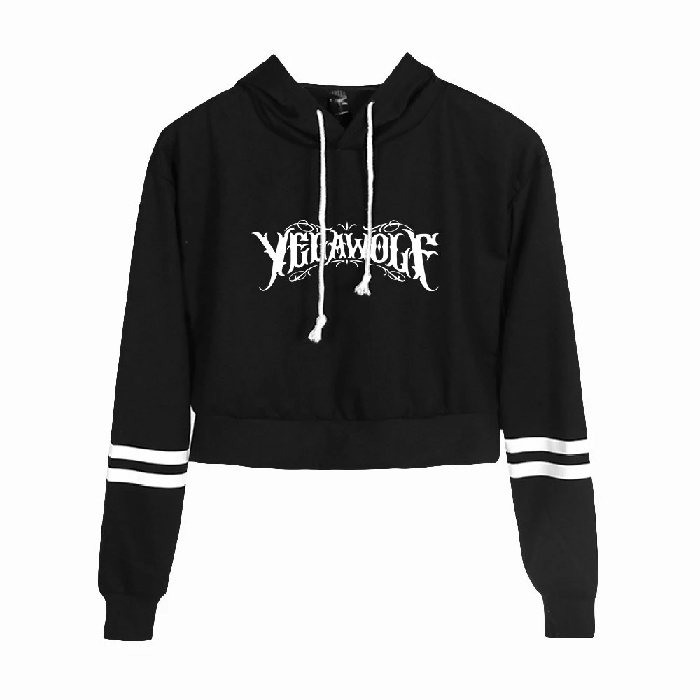 Yelawolf Thời Trang Crop Khoác Hoodie Nữ Có Mũ Áo Thun Chui Đầu Crop Top Bán Giày Dạo Phố Quần Áo