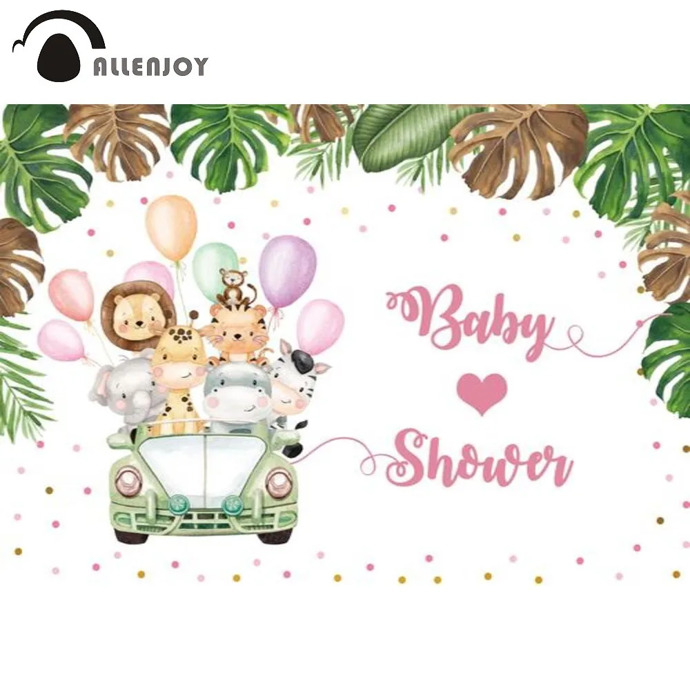 Allenjoy Safari Party Banner Tropical Jungle Wild One Lion Car Leaves Background For Photography Baby Shower Birthday Wallpaper