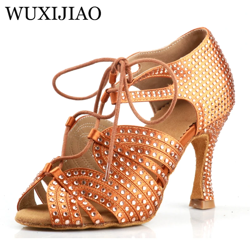 WUXIJIAO Lace-Up ข้อเท้ารองเท้าเต้นรำละตินรองเท้าสุภาพสตรีรองเท้าส้นสูงสบาย Salsa รองเท้าปาร์ตี้รองเท้าแตะ