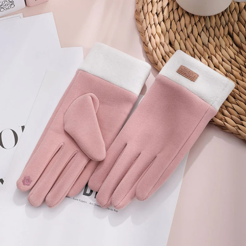 Women Winter Keep Warm Touch Screen Non-Slip Wearable Outdoor Cycling Drive Double Layer Thicken Not Bloated Plus Velvet Gloves