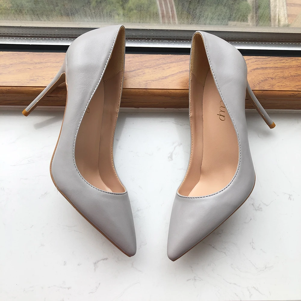 Tikicup Solid Grey Matte Women Pointy Toe 8-12cm High Heel Shoes Office Ladies Elegant Fashion Comfortable Stiletto Pumps Gray