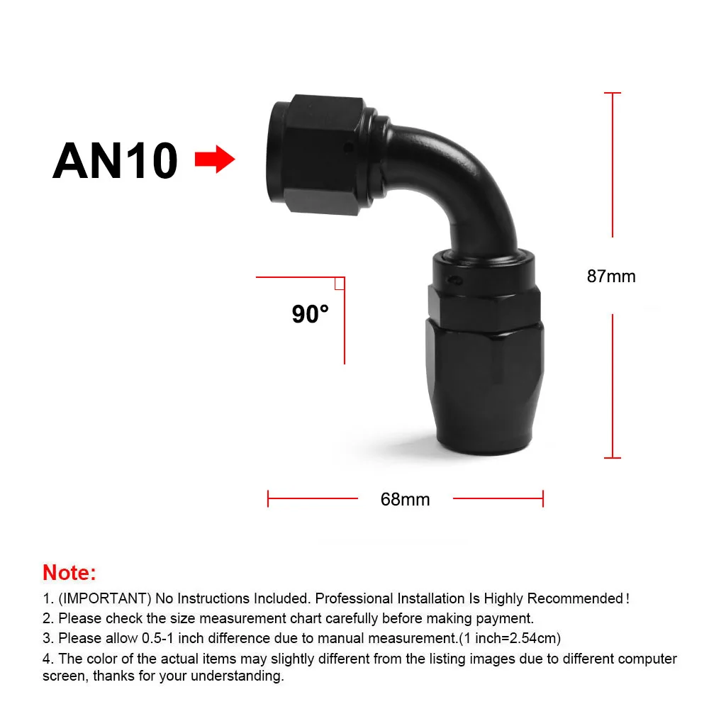 تركيب 10 تركيبات AN10 الألومنيوم 90 درجة أسود النفط/الوقود/التجهيزات خرطوم قطب (وصلة طرف خرطوم قطب) BX102216-90BK