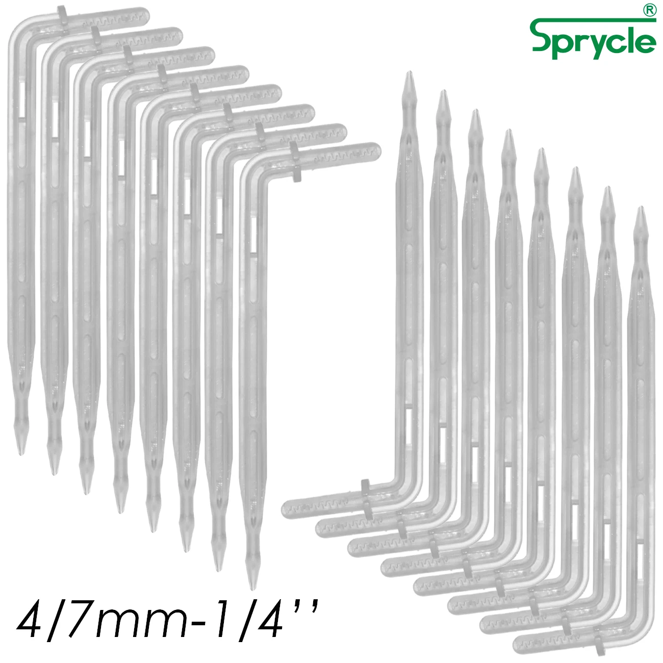 SPRYCLE 25PCS 4/7mm Transparent Elbow Arrow Dripper 1/4'' Dripper OD=4.5mm Bend Drop Emitter Garden Pot Irrigation Watering Tool