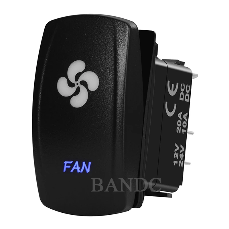 FAN Rocker Switch for Caravan Car Boat Bus Truck RV Lorry，Waterproof ，12V/24V , Dual Blue LED，Jumper Wires Set