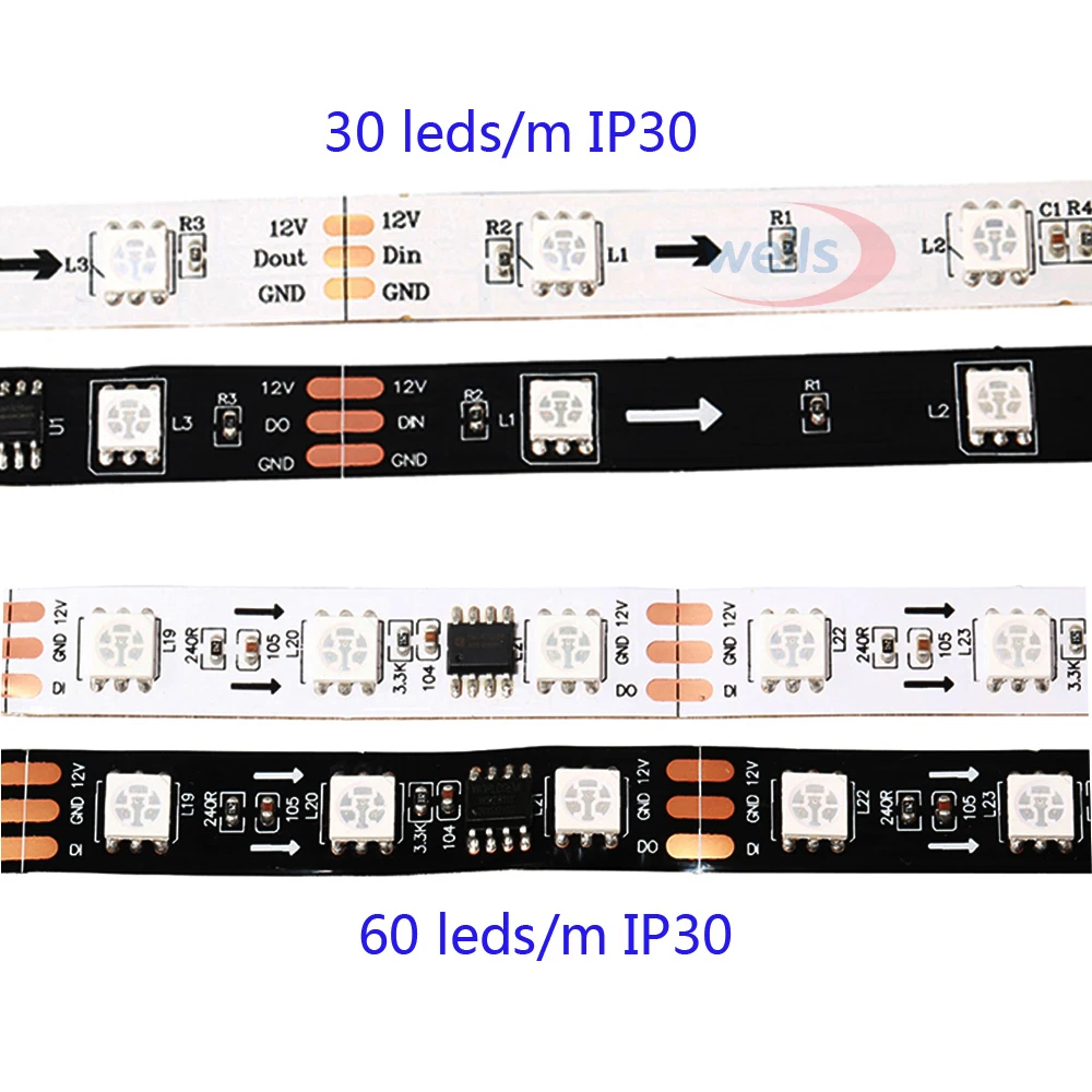 5m/lot WS2811 Smart Pixel Led Strip; Addressable DC12V 30/48/60leds/m full color  WS2811 IC RGB led light Tape