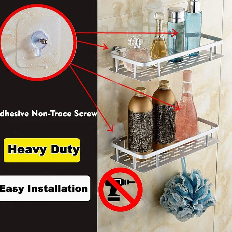 Shelf Shower Shelf Adhesive Aluminum Shower Caddy For Shampoo Holder Kitchen Rack Storage Organizer No Drilling Rectangle Wall M