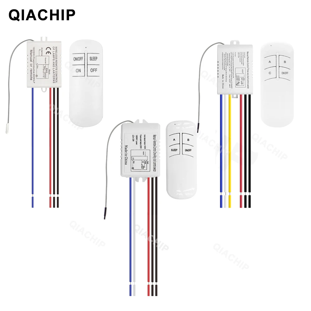 QIACHIP-interruptor de luz con Control remoto inalámbrico, transmisor receptor de 220V, encendido/apagado Digital, 1/2/3 vías, lámpara con Control