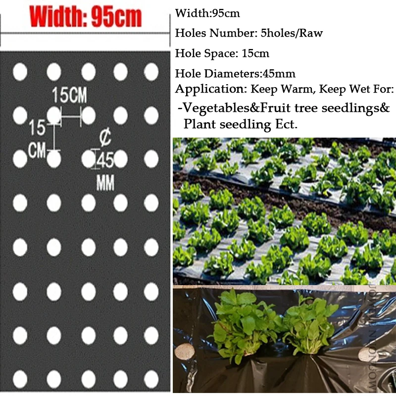 5〜30メートル5穴黒プラスチック腐葉土フィルム穿孔温室野菜植物保温フィルム農業苗水分フィルム