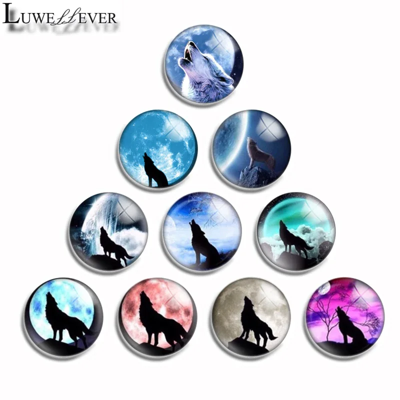 10mm 12mm 14mm 16mm 20mm 25mm 486 Cool Wolf Mix Round Glass Cabochon Jewelry Finding 18mm Snap Button Charm Bracelet