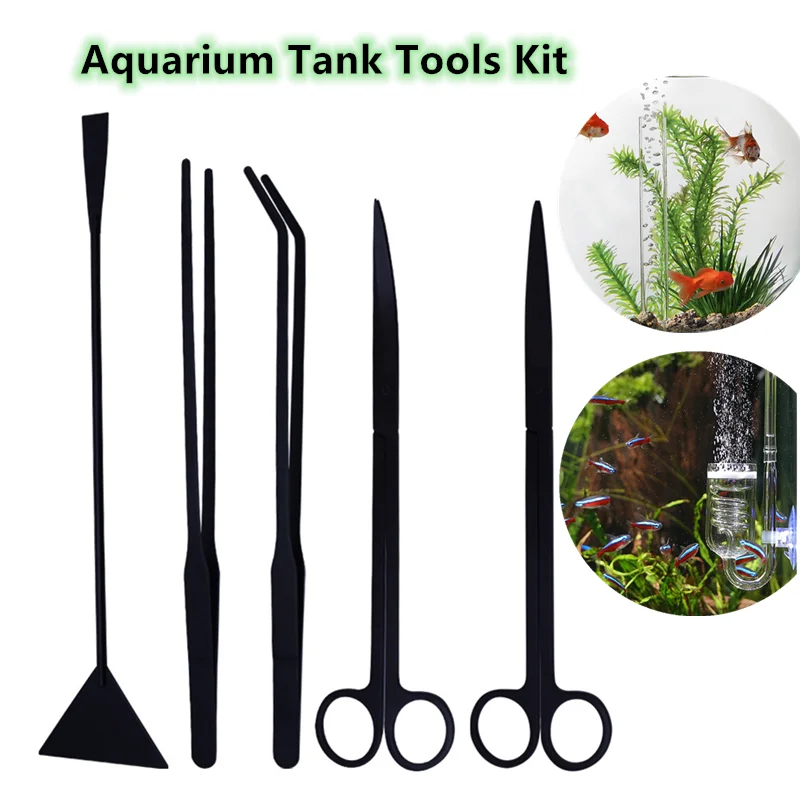 1/2/3/4/5pcs Aquarium Tank Tool Kit Aquascaping Fish Tank Aquatic Plants Long Tweezers Scissors Stainless Steel Tool Pet Product