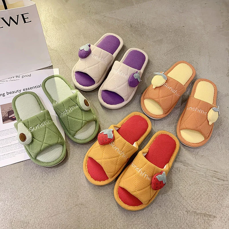 Linen Slippers Female Summer Cotton Linen Man Women Home Slipper Four Seasons Indoor Silent Lovers Thick Soled Antiskid Slippers