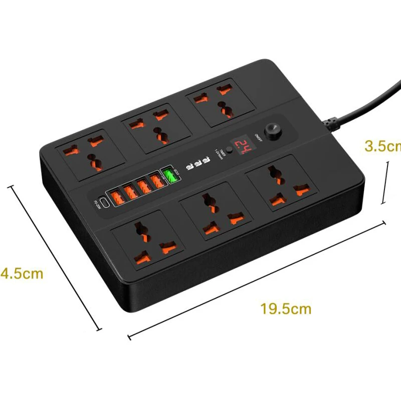 Imagem -06 - Faixa de Potência Cronometrando Inteligente 3000w Tomadas ca com Portas de Carregamento Usb pd 3.0 Qc3.0 Porta Usb 2m Cabo de Extensão Soquete Universal