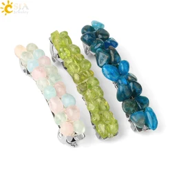 CSJA Natural Crystal Hair Clip for Women Girl Irregular Reiki Chip Stone Wrap Barrette Silver Color Hairpin Fashion Jewelry G621